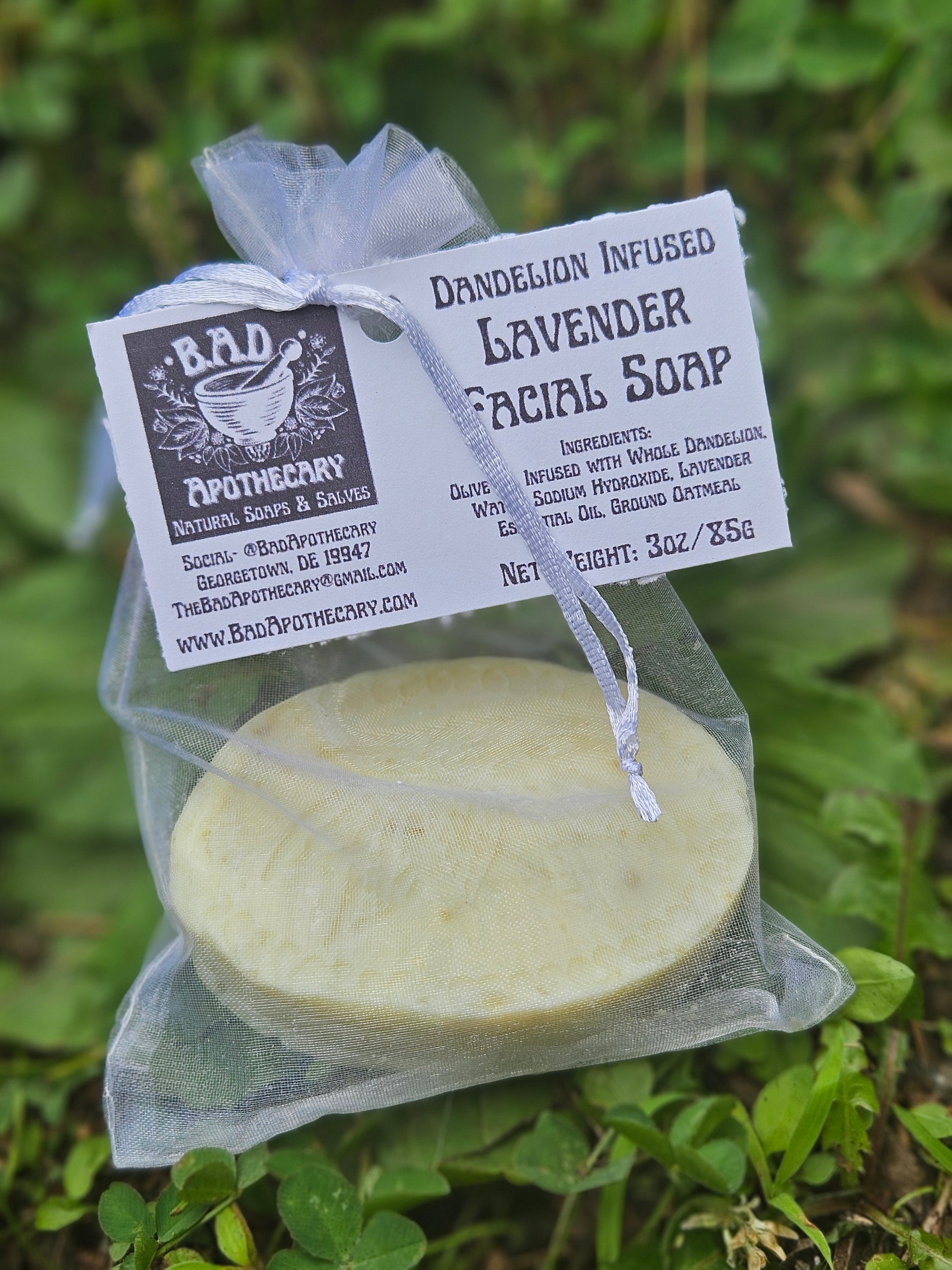 Dandelion Infused Facial Bar, All Natural with Lavender or Tea Tree Essential Oils, 3 oz.