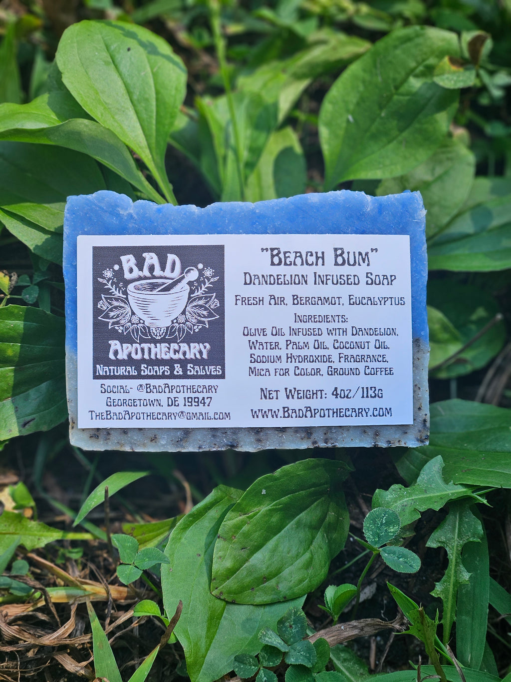 Beach Bum Dandelion-Infused Soap with Ground Coffee, Herbal Artisan Bar Soap by B.A.D. Apothecary