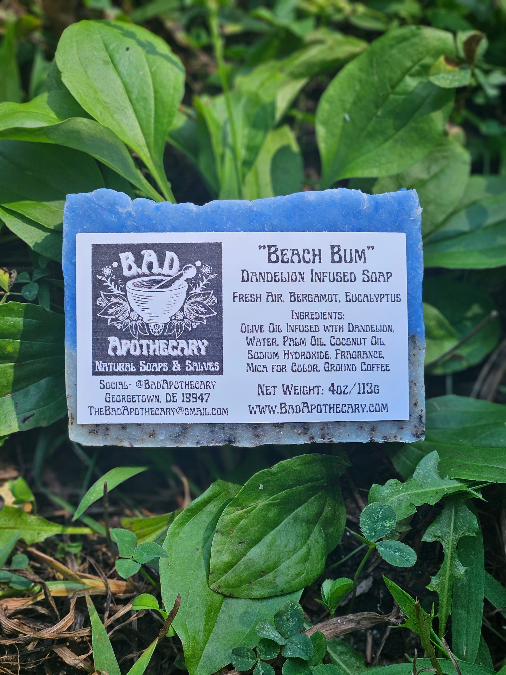 Beach Bum Dandelion-Infused Soap with Ground Coffee, Herbal Artisan Bar Soap by B.A.D. Apothecary