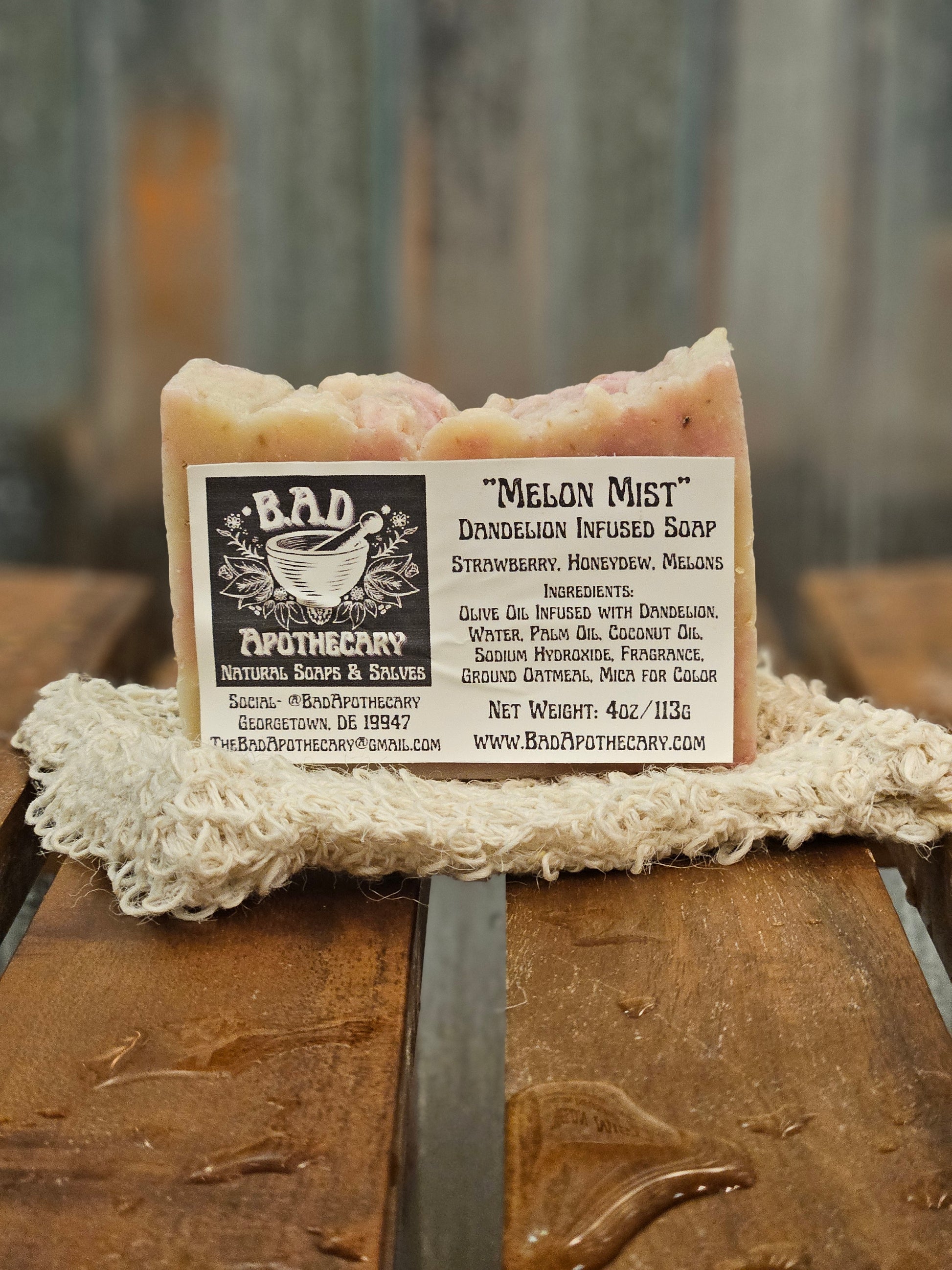 Melon Mist Dandelion-Infused Soap, Herbal Artisan Bar Soap by B.A.D. Apothecary
